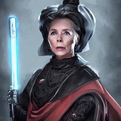 Prompt: Ursula von der Leyen as a sith lord, post-apocalyptic, EU, European Union, Brussels, wlop, artstation