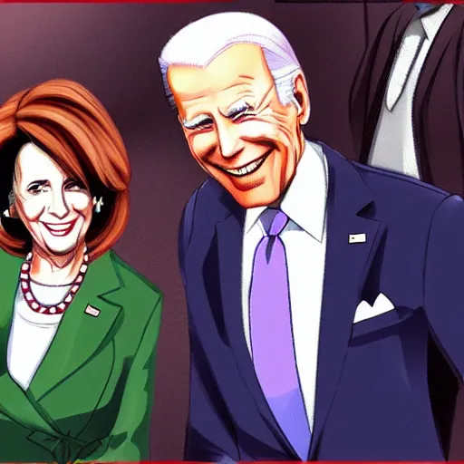 Prompt: combination of Joe Biden and Nanct Pelosi, anime illustration