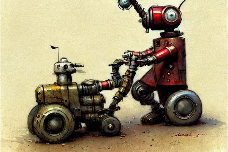 Prompt: adventurer ( ( ( ( ( 1 9 5 0 s retro future robot android fat mouse tractor. muted colors. ) ) ) ) ) by jean baptiste monge!!!!!!!!!!!!!!!!!!!!!!!!! chrome red