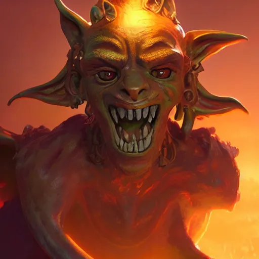 Image similar to Lucky Golden Goblin statue, bright art masterpiece artstation. 8k, sharp high quality artwork in style of Jose Daniel Cabrera Pena and Greg Rutkowski, golden theme, concept art by Tooth Wu, hearthstone card game artwork