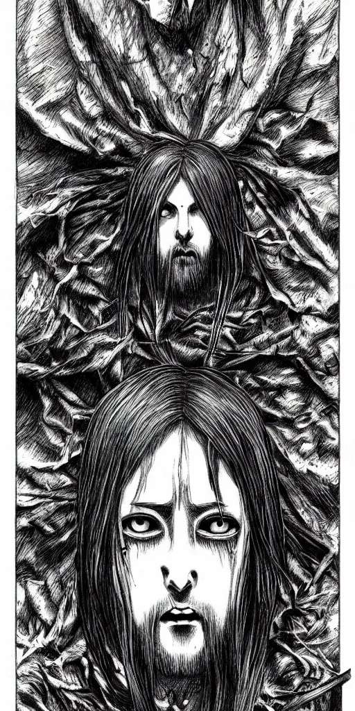 Image similar to Jesus, horror, creepy, dark, manga, pencil, inspired by junji ito, superior quality, masterpiece