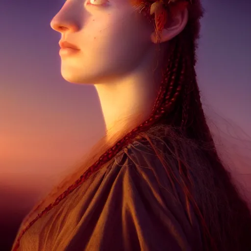 Image similar to photographic portrait of a stunningly beautiful renaissance female emo pagan in soft dreamy light at sunset, contemporary fashion shoot, by edward robert hughes, annie leibovitz and steve mccurry, david lazar, jimmy nelsson, breathtaking, 8 k resolution, extremely detailed, beautiful, establishing shot, artistic, hyperrealistic, beautiful face, octane render