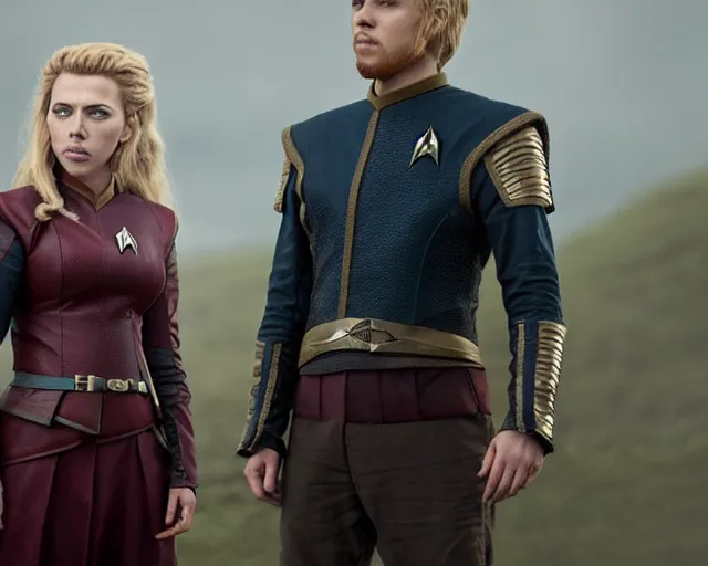 Image similar to starfleet uniform, portrait of scarlett johansson as lagertha, in starfleet uniform, from the tv series vikings