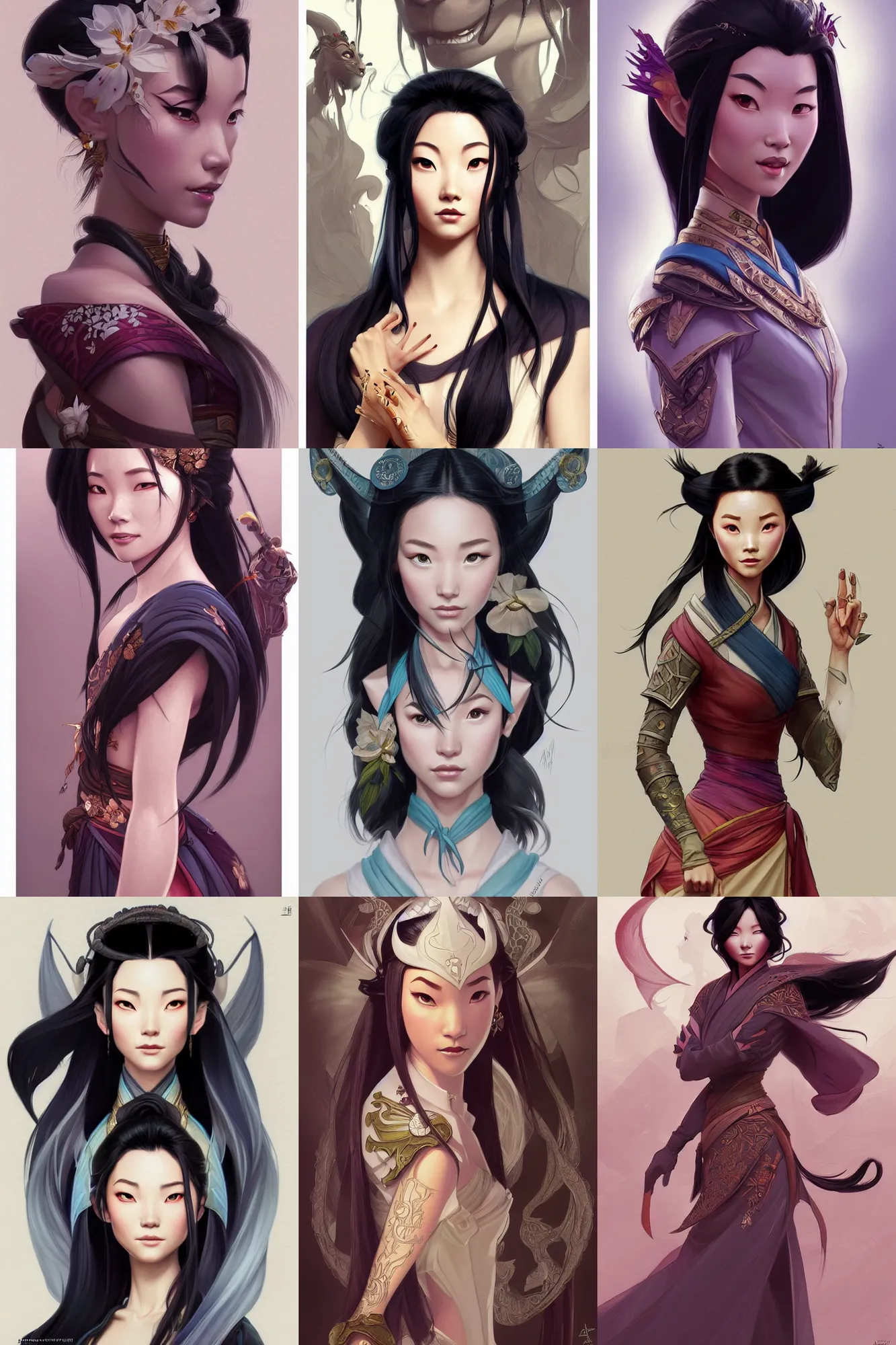 Prompt: fashion and character design spot illustrations from avatar combined with mulan, d & d, fantasy, intricate, elegant, highly detailed, digital painting, artstation, concept art, matte, sharp focus, illustration, hearthstone, art by artgerm and greg rutkowski and alphonse mucha