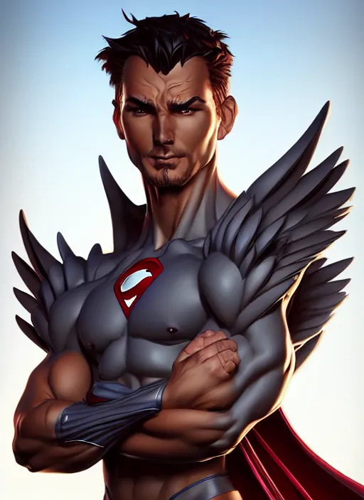 Prompt: character art by wlop, steve henderson, and j scott campbell, gooseman, superhero, goose head, wings, 4 k, arstation, trending, high quality, very detailed, digital