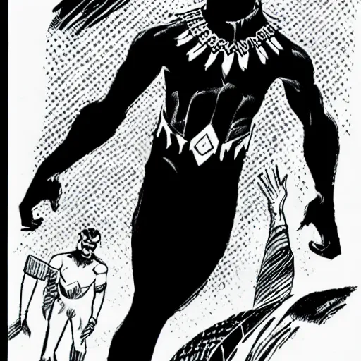 Prompt: donald glover as black panther, drawn by steve ditko