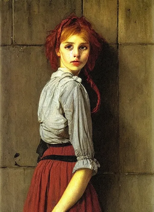 Prompt: a portrait of a pretty sewer punk young lady by albrecht anker