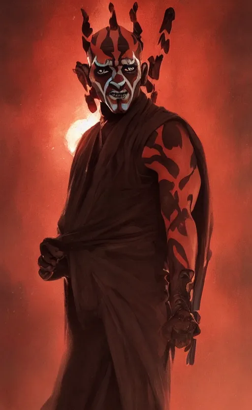 Prompt: Portrait of a Darth maul, male, detailed face, fantasy, highly detailed, cinematic lighting, digital art painting by greg rutkowski