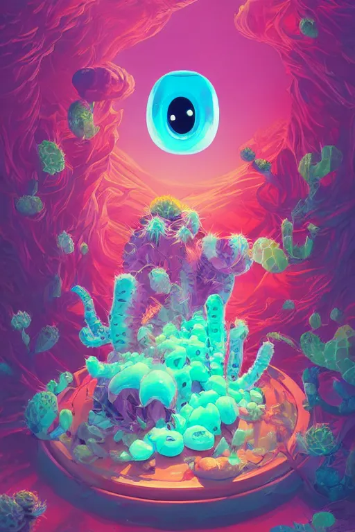 Image similar to roots cactus sushi cristal smurf ghost creature animal sushi cristal very big eye roots cactus elemental flush of force nature micro world fluo fishscale, behance hd by jesper ejsing, by rhads, makoto shinkai and lois van baarle, ilya kuvshinov, rossdraws radiating a glowing aura global illumination ray tracing hdr