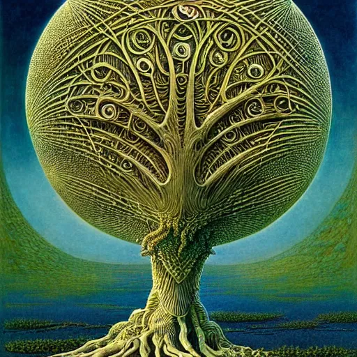 Image similar to tree of life by roger dean and andrew ferez, art forms of nature by ernst haeckel, divine chaos engine, symbolist, visionary, art nouveau, botanical fractal structures, organic, detailed, realistic, surreality