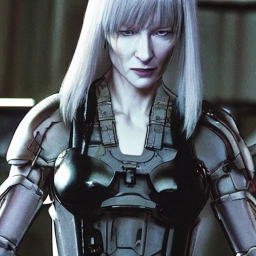 Prompt: cate blanchett as major kusanagi from ghost in the shell by h.r. giger