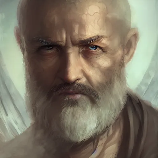 Prompt: a detailed matte head - on portrait painting of a sly older sorcerer, with a small beard, salt and pepper hair, portrait by charlie bowater, lise deharme, wlop, tending on arstation, dungeons and dragon, dnd, pathfinder, fanart, oil on canvas