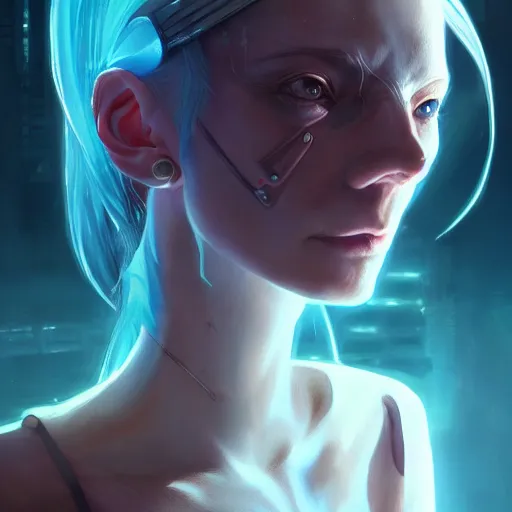 Image similar to beautiful portrait of a cyberpunk goddess who looks like Gollum , character design by charlie bowater, ross tran, artgerm, and makoto shinkai, detailed, soft lighting, rendered in octane