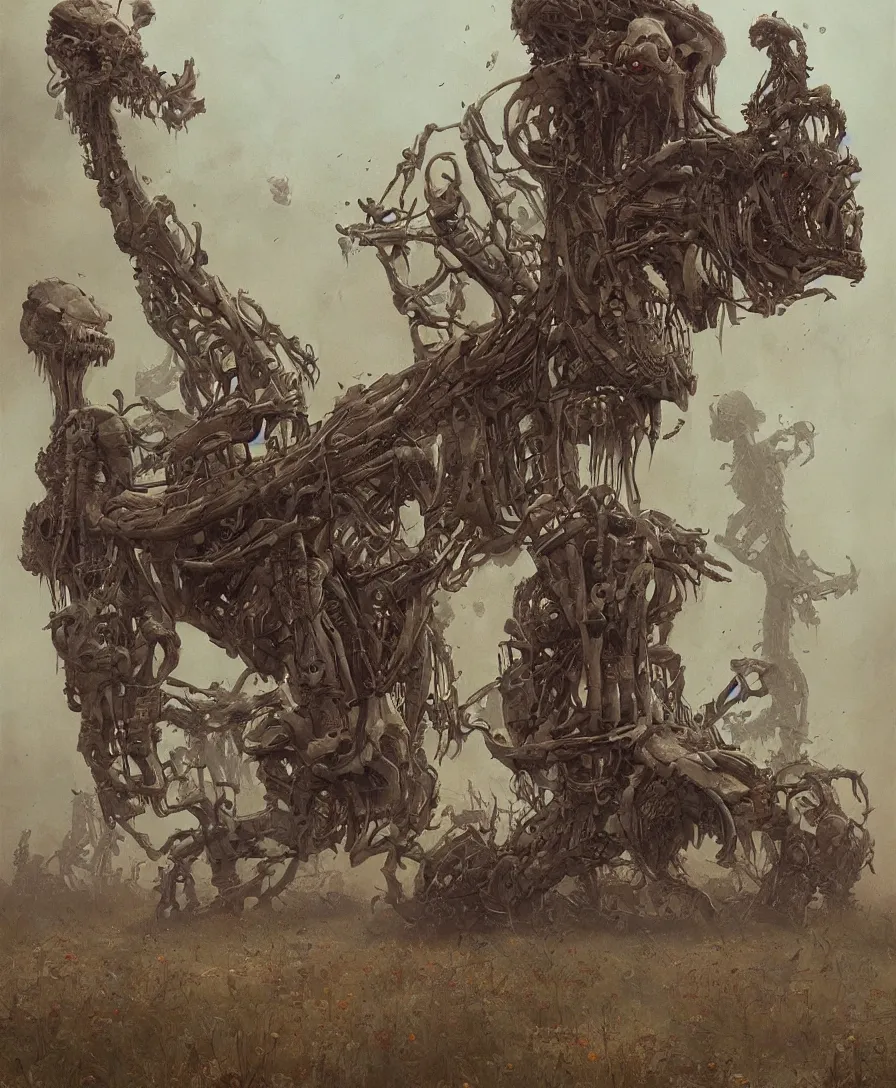 Prompt: portrait bones, illustrated by Simon Stålenhag and Gaston Bussiere, intricate, ultra detailed, photorealistic, trending on artstation