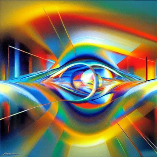 Image similar to abstract art representing momentum, oil painting by john berkey and gabriel dawe, masterwork