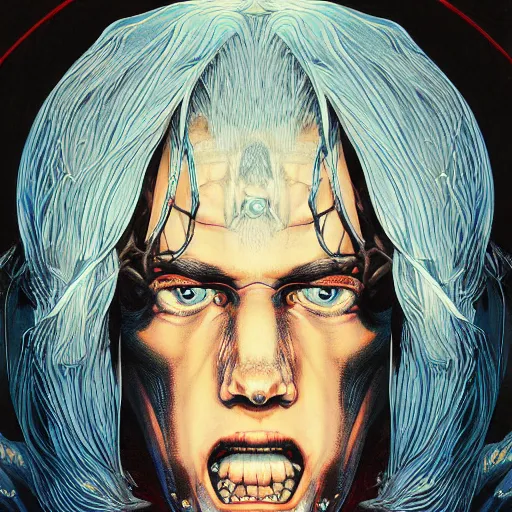 Image similar to portrait of crazy eminem singer, symmetrical, by yoichi hatakenaka, masamune shirow, josan gonzales and dan mumford, ayami kojima, takato yamamoto, barclay shaw, karol bak, yukito kishiro