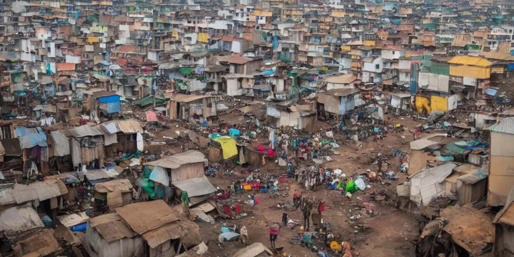 Prompt: AJEGUNLE SLUMS of Lagos inside african JESUS CHRIST about AESTHETICS surrounding large UFO within NEON rays of light,