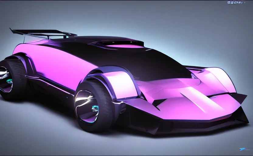 Prompt: an Cyberpunk 70s sports car, electric vehicle concept designed by Lamborghini, rendered by Beeple, synthwave style, concept art, digital art, unreal engine, trending on artstation, 4K UHD image, octane render,