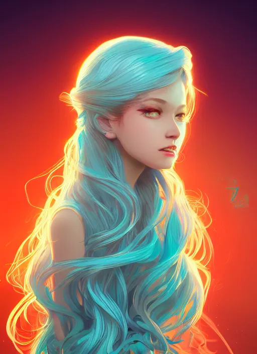 Image similar to beautiful girl with long turqoise hair, cute, intricate, highly detailed, digital painting, trending on artstation, concept art, smooth, sharp focus, backlit, rim light, vivid colors, illustration, unreal engine 5, 8 k, art by rossdraws