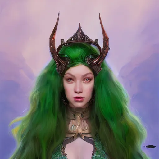 Image similar to A masterpiece portrait of a copper princess menacing girl with tall green amazing egypt wig with bat wings. trending on artstation, digital art, by Stanley Artgerm Lau, WLOP, Rossdraws, James Jean, Andrei Riabovitchev, Marc Simonetti, Yoshitaka Amano