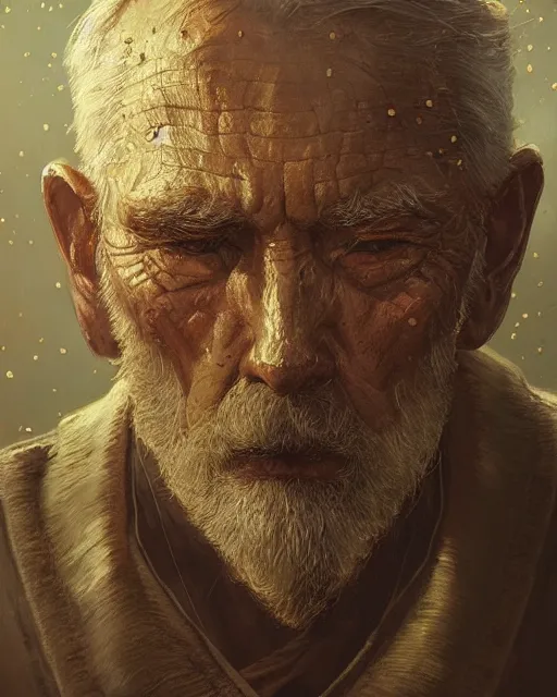 Prompt: An old man looking in a golden mirror, beautiful face, highly detailed face, close-up, fantasy art, male art, in the style of greg rutkowski, illustration, epic, fantasy, intricate, hyper detailed, artstation, concept art, smooth, sharp focus, ray tracing