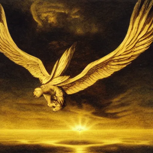 Image similar to icarus flying too close to the sun