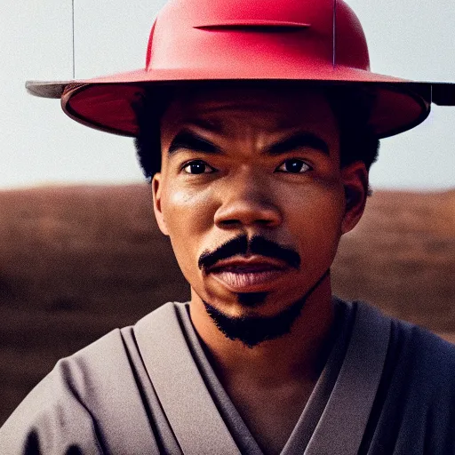 Image similar to cinematic film still of Chance The Rapper starring as a Samurai holding fire, Japanese CGI, VFX, 2022, 40mm lens, shallow depth of field, film photography