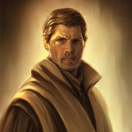 Image similar to portrait of a man by greg rutkowski, old jedi master ben skywalker, star wars expanded universe, he is about 5 0 years old, highly detailed portrait, digital painting, artstation, concept art, smooth, sharp foccus ilustration, artstation hq