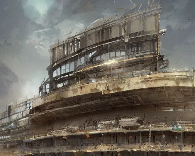 Prompt: a football stadium in the style of golden age syrian empire architecture, art by greg rutkowski and artgerma, stunning concept art, exterior design