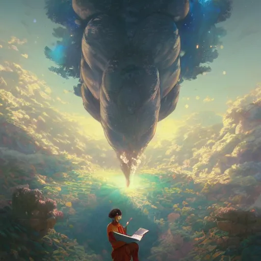 Image similar to kirby reading the bible, religious, christianity, video game, nintendo, high qiality, loading screen, unreal engine, fantasy art by greg rutkowski, loish, rhads, ferdinand knab, makoto shinkai and lois van baarle, ilya kuvshinov, rossdraws, tom bagshaw, global illumination, radiant light, detailed and intricate environment