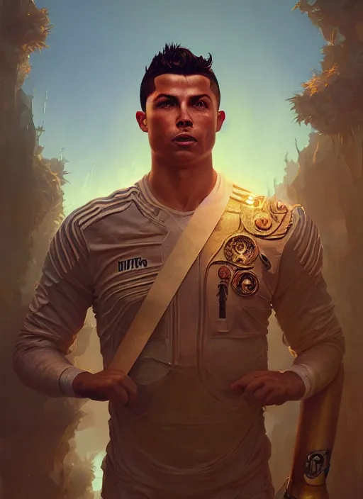 Image similar to highly detailed portrait of ronaldo luis nazario de lima, stephen bliss, unreal engine, fantasy art by greg rutkowski, loish, rhads, ferdinand knab and lois van baarle, ilya kuvshinov, rossdraws, tom bagshaw, alphonse mucha, global illumination, detailed and intricate environment