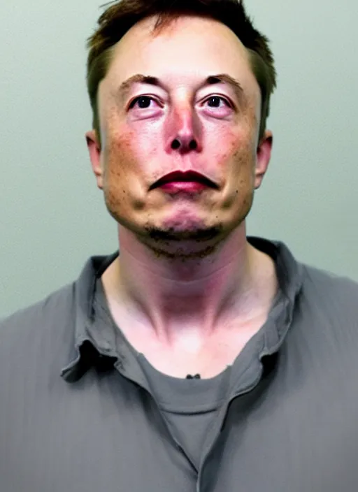 Image similar to A mugshot photo of Elon Musk