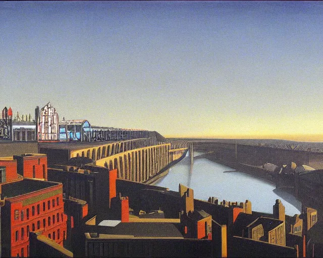 Prompt: newcastle upon tyne by rene magritte