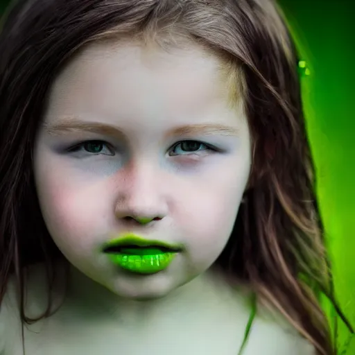Prompt: portrait of a child with green skin, hd, 4k, 8k, high definition