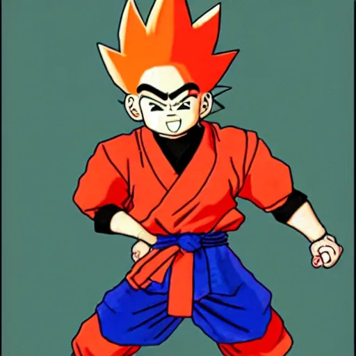 Prompt: songoku in a sushi costume with clear hair by akira toriyama