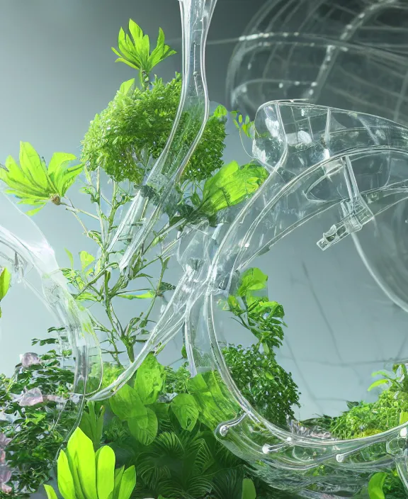 Image similar to intricate transparent clear see - through image of medical equipment, lush botany, garden environment, ultra realistic, concept art, fractal art, photorealistic, octane render, 8 k, unreal engine. art by nori inoguchi and sam kaplan and zachary goulko and christopher marley