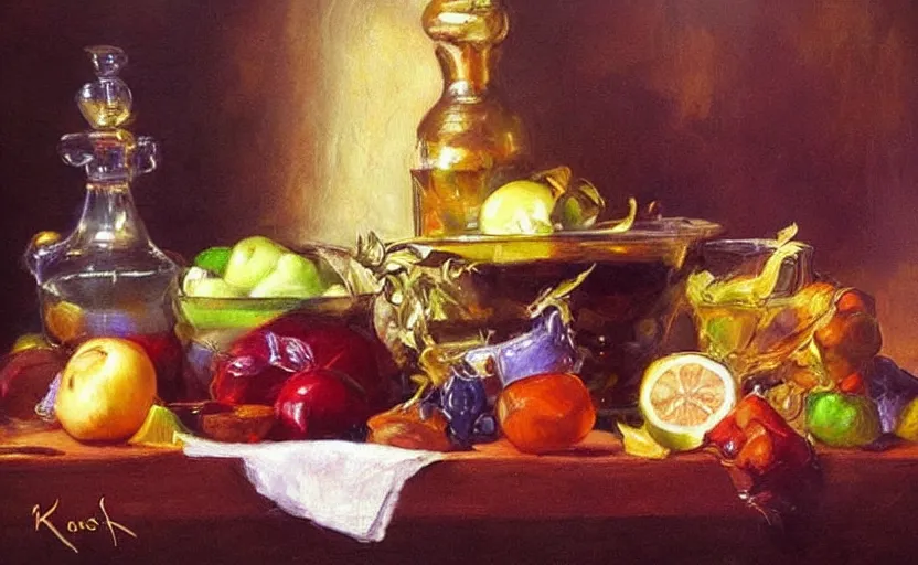 Prompt: Alchemy amazing still life composition. By Konstantin Razumov, chiaroscuro, highly detailded