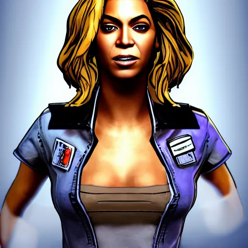 Image similar to beyonce portrait, borderlands, tales from the borderlands, the wolf among us, comic, cinematic lighting, studio quality, 8 k