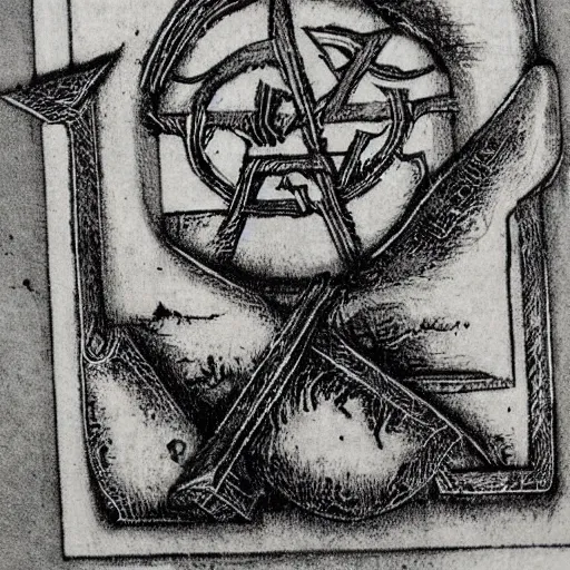 Image similar to magic sword iconography old occult runes intaglio etching engraving alchemy ink witchcraft