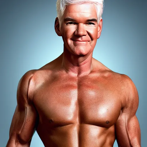 Image similar to Philip schofield with the physique of a body builder, photorealistic, highly detailed, 4k, digital painting,