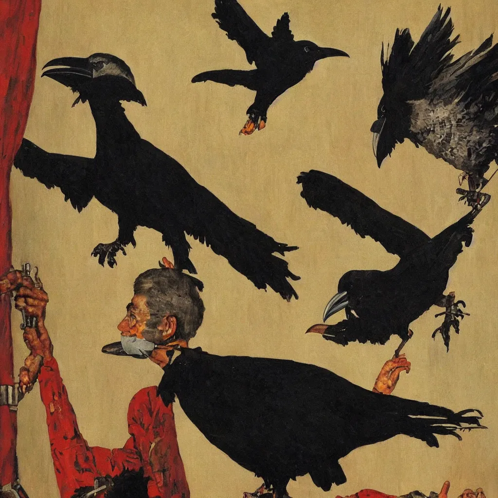 Image similar to a painting of a homemade mask that looks like a raven, by ed brinkley and norman rockwell, detailed