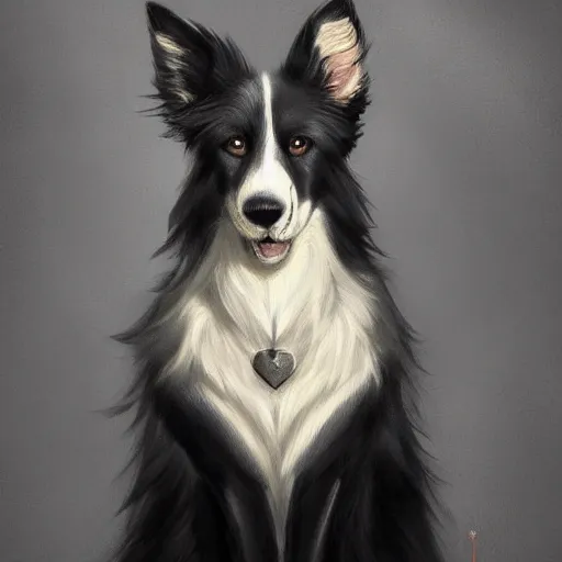 Prompt: wide angle beautiful full body portrait of a strong male anthropomorphic anthro border collie fursona wearing a black dress, character design by charlie bowater, henry asencio, and ross tran, furry art, furaffinity, beautiful, glamor pose, detailed, aesthetic, trending on artstation