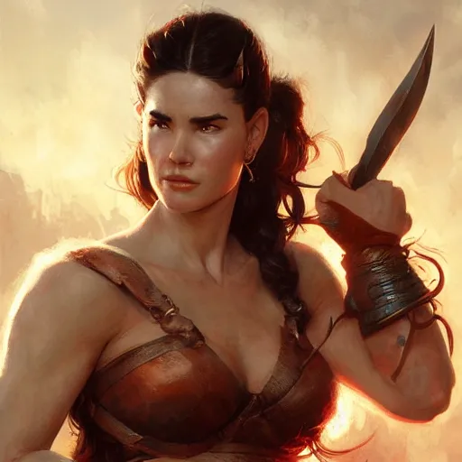 Image similar to young Jennifer Connelly as a warrior by Stanley Artgerm Lau, WLOP, Rossdraws, Frank Frazetta, Andrei Riabovitchev, Marc Simonetti, trending on artstation.
