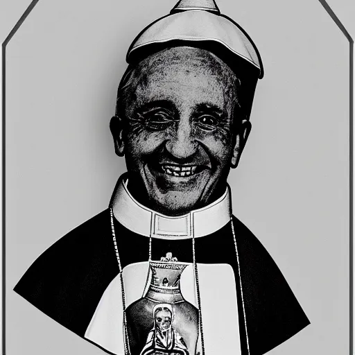 Prompt: black and white photograph of the pope but with a frog head