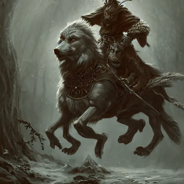 Image similar to young tsarevitch ivan riding on big grey wolf, slavic folk fairytale, story, fable, dramatic, fantasy art, an ultrafine detailed painting, academic art, ornate, inticate, elegant, sharp focus, artstation, by pavel korin, viktor vasnetsov