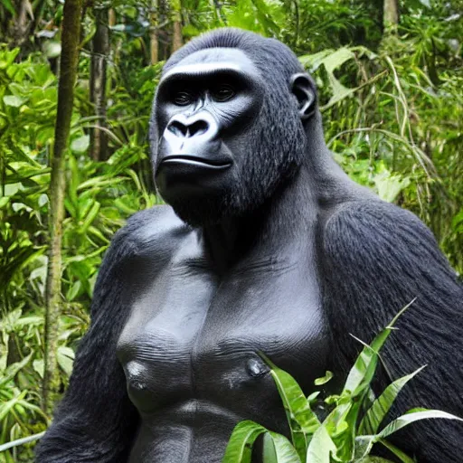 Image similar to A sculpture of a gorilla in the jungle , artwork by James Gurney