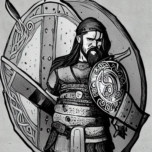 Image similar to viking holding a shield by richard kirk