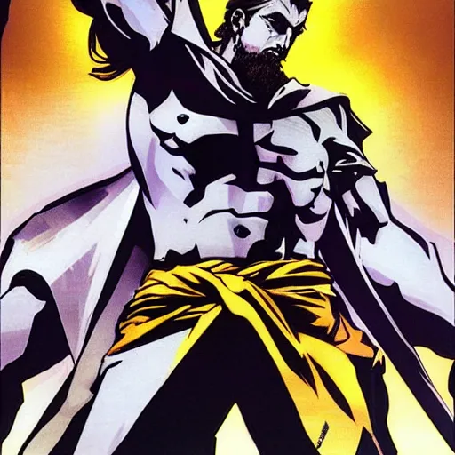 Image similar to jesus in a jojo pose, artwork by yoji shinkawa and shinkiro