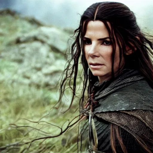 Prompt: first photos of 2 0 2 4 female lotr remake - sandra bullock as baromir, ( eos 5 ds r, iso 1 0 0, f / 8, 1 / 1 2 5, 8 4 mm, postprocessed, crisp face, facial features )