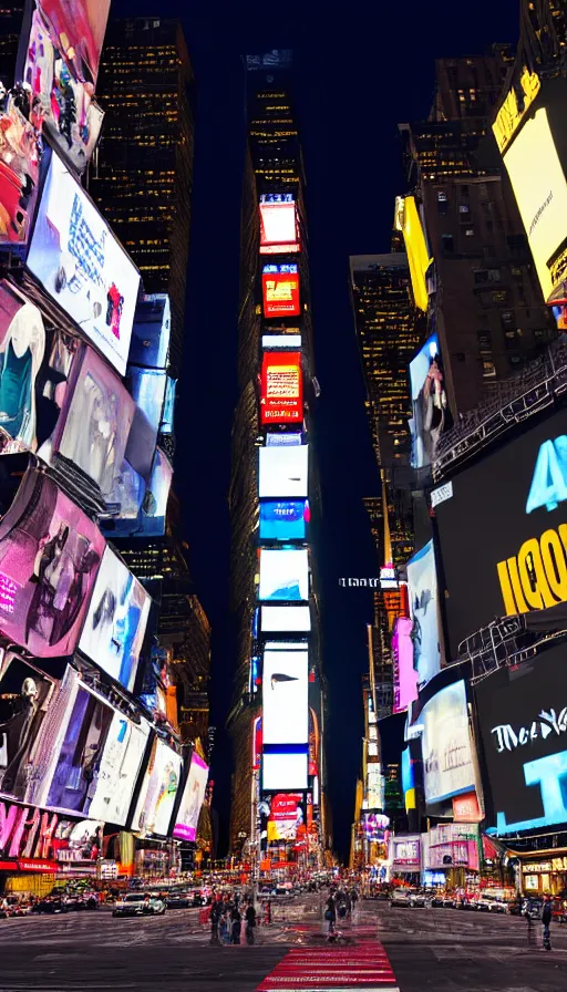 Image similar to 8k high resolution photograph of New York Times Square at night